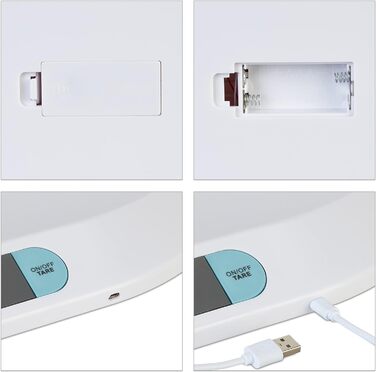 Електронна дитяча вага Relaxdays до 20 кг, з батарейками та USB, для немовлят і тварин, біла