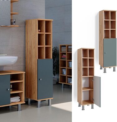 Пенал для ванної Vicco Fynn, зелений/дуб золотий, 30x130,6 см, з великою дверцятю
