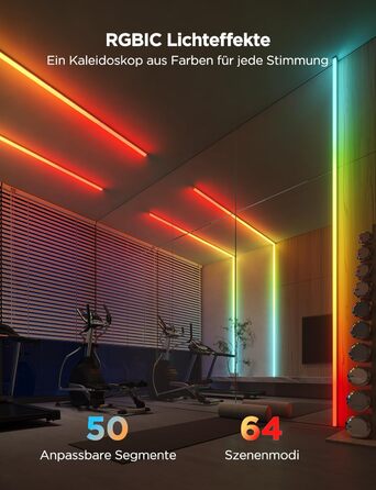 Світлодіодна стрічка Govee RGBIC 5м з LED-профілем, сумісна з Alexa та Google Assistant, ігрова LED-шина для спальні, цоколя, меблів, 64 режими