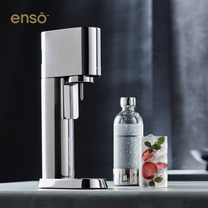 Сифон для газування води SodaStream ENSO, пляшка 1 л, нержавіюча сталь, сріблястий (без циліндра)