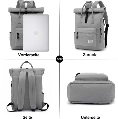 Водонепроникний рюкзак TAN.TOMI для ноутбука 15,6'' Rolltop, темно-сірий, для школи, подорожей, велосипеду, для чоловіків і жінок