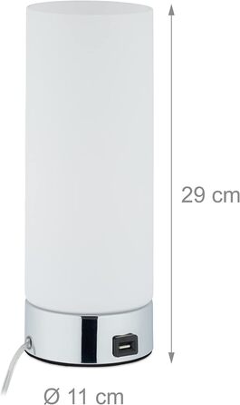 Настільна лампа Relaxdays з димером, сенсорна, USB-зарядка, нічник, кругла, 29x11 см, біла