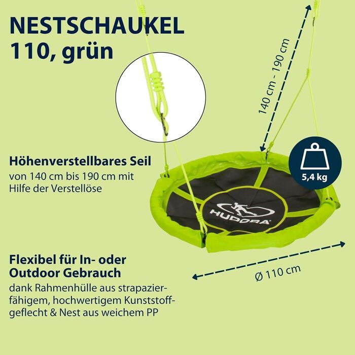 Шоукель HUDORA Nestschaukel 110 - зелена сімейна гойдалка для дітей та дорослих (діаметр 110 см)