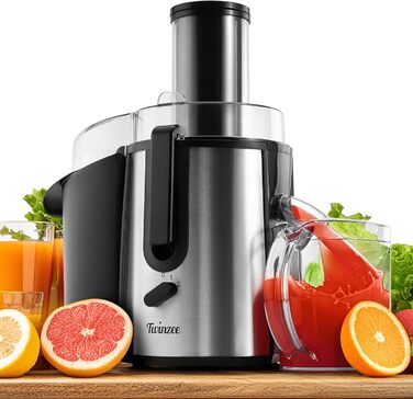 Twinzee 850W електричний соковитискач для овочів та фруктів з 2 швидкостями та широким завантажувальним отвором (75 мм)
