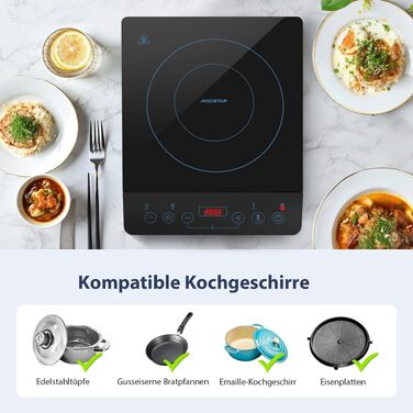 Індукційна плита Aigostar на 1 конфорку, портативна, 2000 Вт, 10 рівнів потужності (60-240°C), чорно-синя