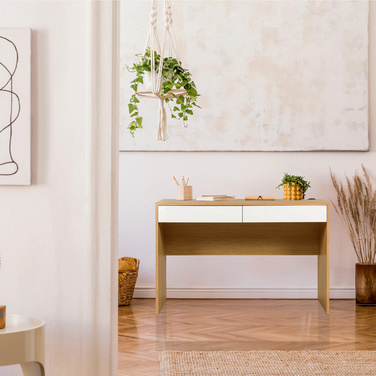 Письмовий стіл BERGA 120x50x78 см, 2 висувні ящики, білий/дуб, hjh LIVING