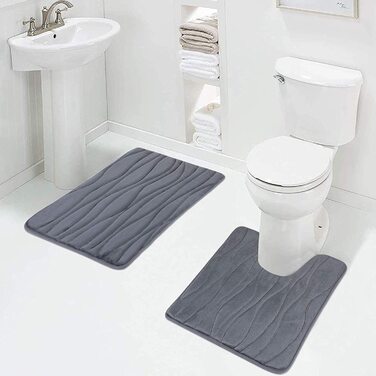 Набір килимків для ванної Homaxy, 2 шт, Memory Foam, антиковзкі, темно-сірі, 50x76 см + 50x60 см, пральні, для туалету та ванної кімнати