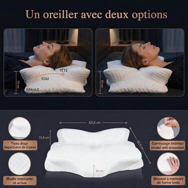 Ергономічна подушка для шиї з ефектом пам'яті Memory Foam, щільність 50D, сіро-біла