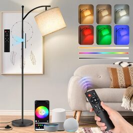 LED торшер Euakee для вітальні, WiFi RGBCW, диммований, сумісний з Alexa та Google Home, сучасна аркова лампа з додатком і пультом, 156 см, 9 Вт