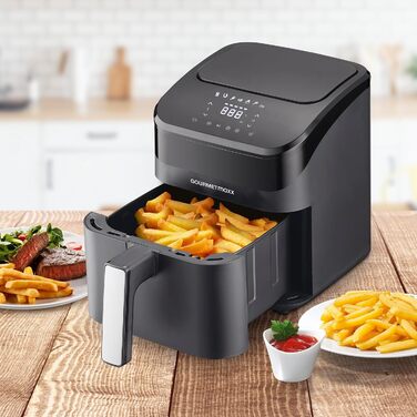 GOURMETmaxx цифрова аерофритюрниця 4 л, 1400 Вт, з таймером і сенсорним екраном, багато програм, економія енергії, мінімум олії, чорна
