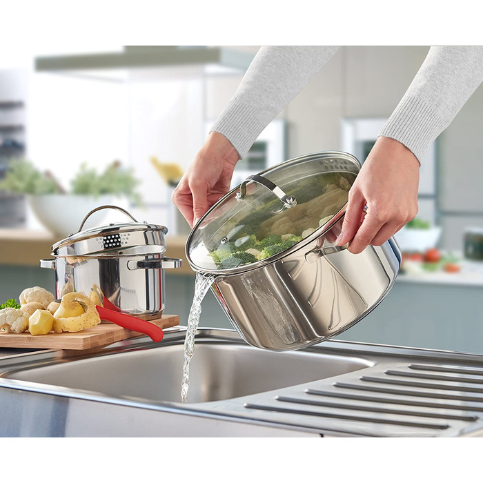 Каструля axentia Pado з кришкою зі скла, нержавіюча сталь, 1,5 л, для індукції та всіх плит, біла, Ø 16 см