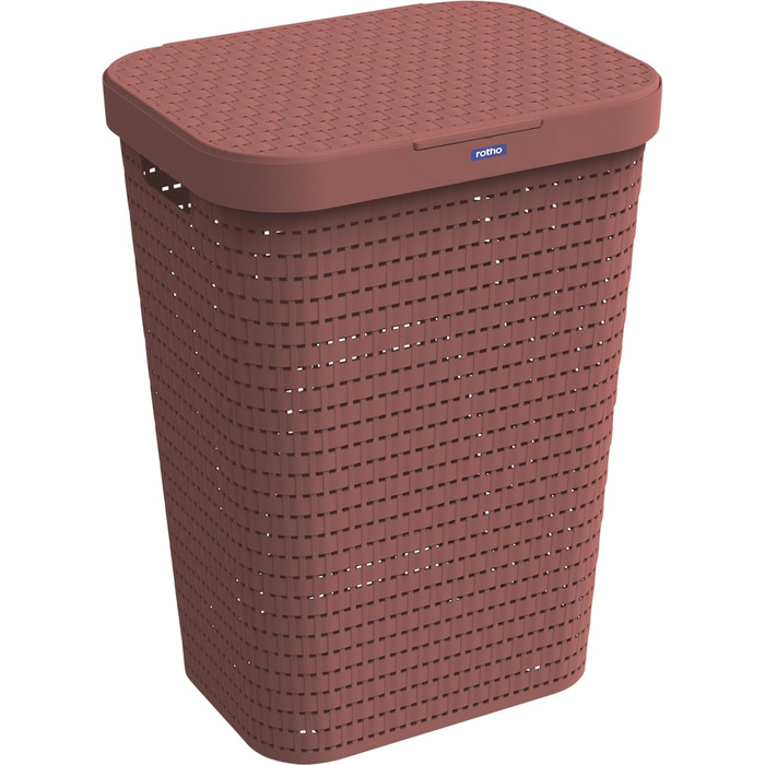 Кошик для білизни Rotho COUNTRY з кришкою, червоний, 55л, імітація ротангу, BPA Free