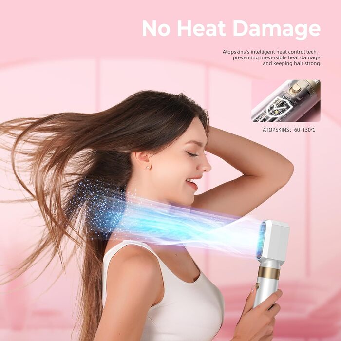 Atopskins Airbrush Haarstyler 5-в-1: Фен-щітка, стайлер для волосся, випрямляч, плойка, об'ємний фен (біло-сірий)