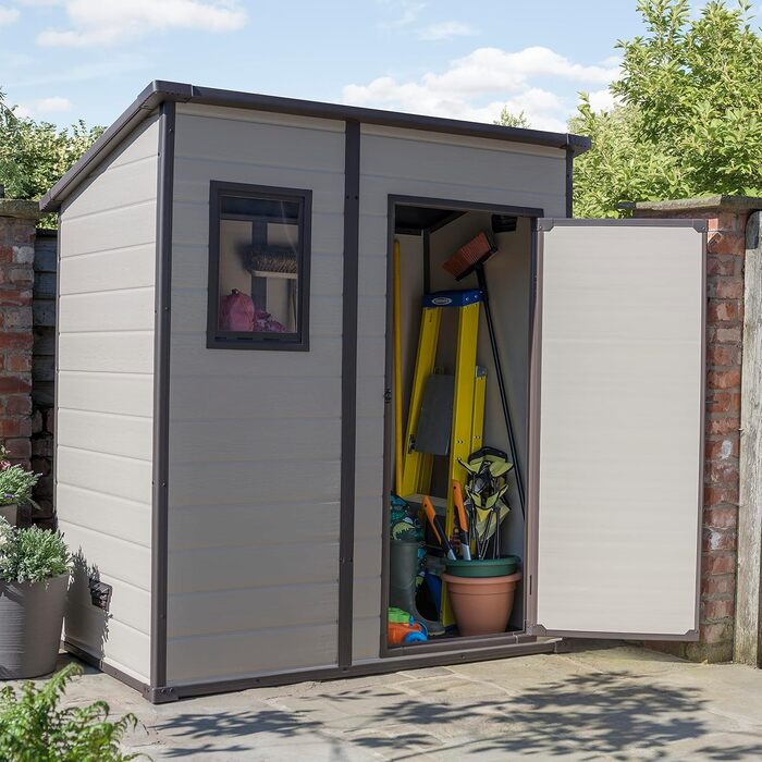 Сарай садовий Keter Manor Pent 6x4, пластиковий, бежевий, 183.5x111x200.5 см, для вулиці, вологостійкий