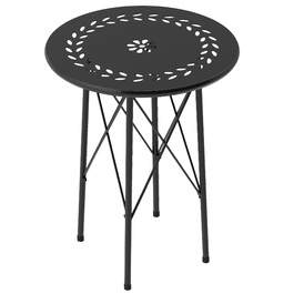 Outsunny Garden Table Ø40 x 50 см, Атмосферостійкий сталевий балконний стіл, Бічний столик із захисними ніжками з квітковим дизайном, Круглий обідній стіл на відкритому повітрі, Кемпінговий стіл Патіо Стіл для патіо Стіл для саду Балкон Чорний