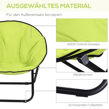 Outsunny Camping Chair Складне кемпінгове крісло зі спинкою, складне крісло до 120 кг, м'яке місячне крісло дуже широке, розкладне крісло Вуличне крісло для саду, балкона, кемпінгу, жовтий