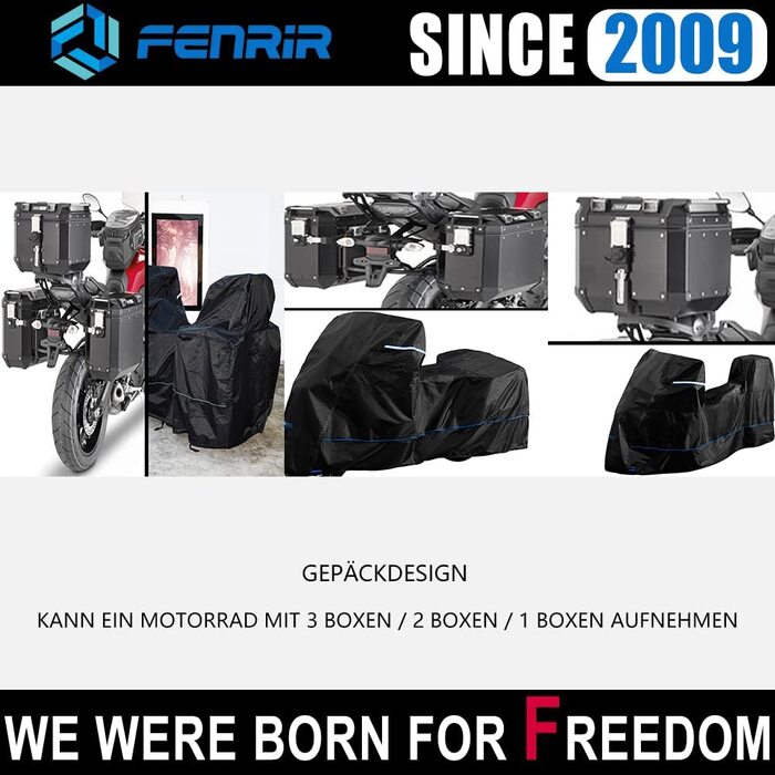 Чохол для мотоцикла FENRIR 230 см, водонепроникний, 420D, для вулиці, термостійкий, захист лаку, з місцем для верхнього та бічних кофрів (230x100x143 см)