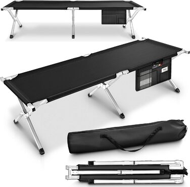Розкладне польове ліжко TRESKO XXL 210x90x42 см, метал, до 150 кг, чорне, для кемпінгу