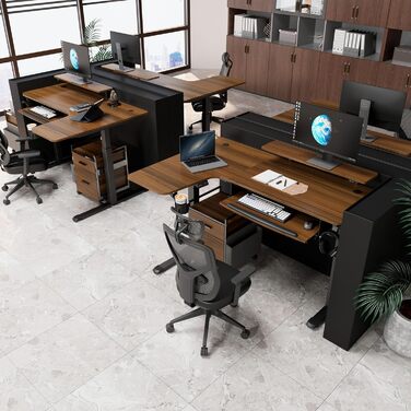 Електричний кутовий стіл для геймінгу EUREKA ERGONOMIC 155x110 см, з регулюванням висоти, клавіатурною полицею, LED-підставкою для монітора, лівий, колір горіх