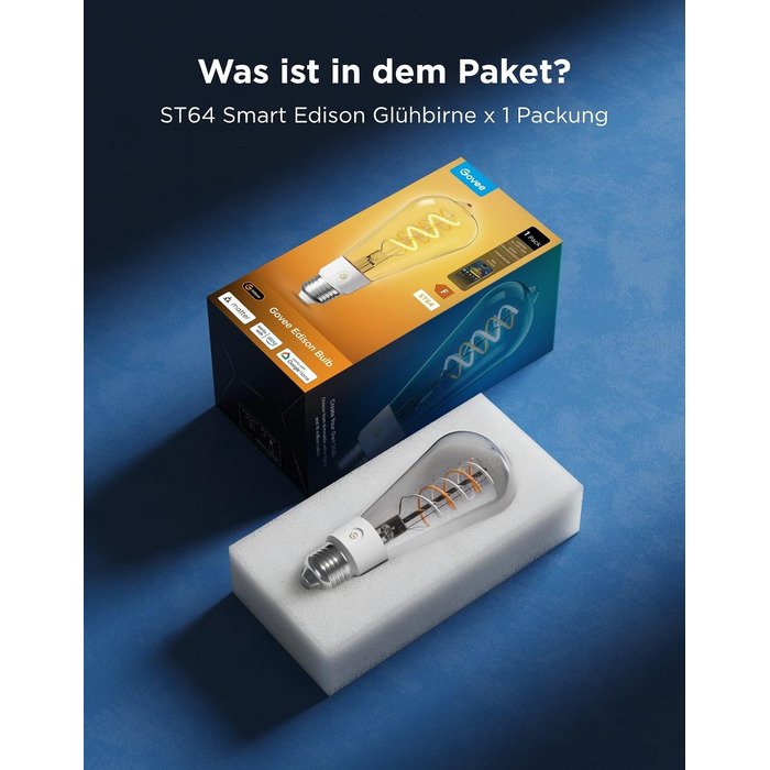 Розумна LED-лампа Govee Smart Edison ST64 E27, RGBWW, 500лм, димнування, керування зі смартфона