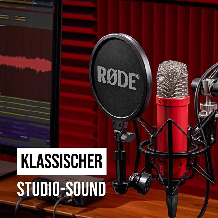 Конденсаторний мікрофон RØDE NT1 Signature Series з великою діафрагмою, антивібраційним кріпленням, поп-фільтром та XLR-кабелем для музики, вокалу, стрімінгу та подкастингу (червоний)