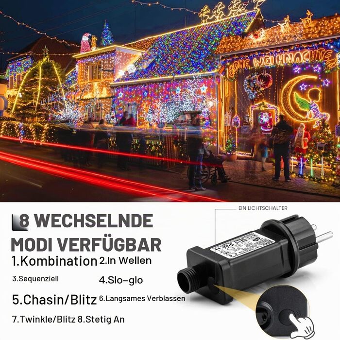 Світлодіодна гірлянда Avoalre 1000 LED для зовнішнього використання, різдвяна ілюмінація (100м, багатоколірна: рожевий, жовтий, синій, зелений)