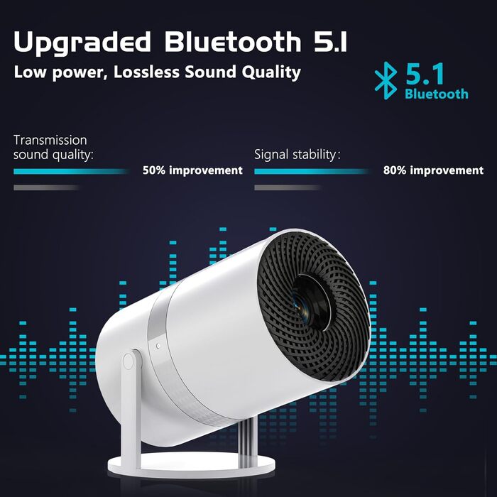 Міні-проектор Smart Beamer з Android OS, WiFi 6 та Bluetooth, Full HD 1080P, поворот на 210°, автокоррекція трапеції та 50% зум для дому та вулиці