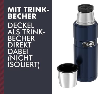 Термос із нержавіючої сталі 470 мл Thermos, синій, із чашкою, зберігає тепло 12 год, холод 24 год, герметичний, BPA-free, для напоїв, без ручки, можна мити в посудомийці