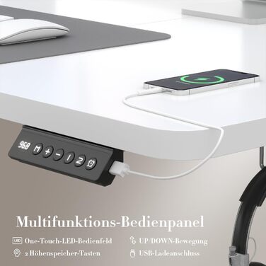 Airfish електричний стіл з регулюванням висоти 100x60 см, з USB-роз'ємом і пам'яттю, білий