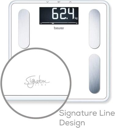 Ваги-аналізатор Beurer BF 400 Signature Line, білі, до 200 кг, інверсний LCD-дисплей, точний аналіз тіла для 10 осіб, 31x31 см