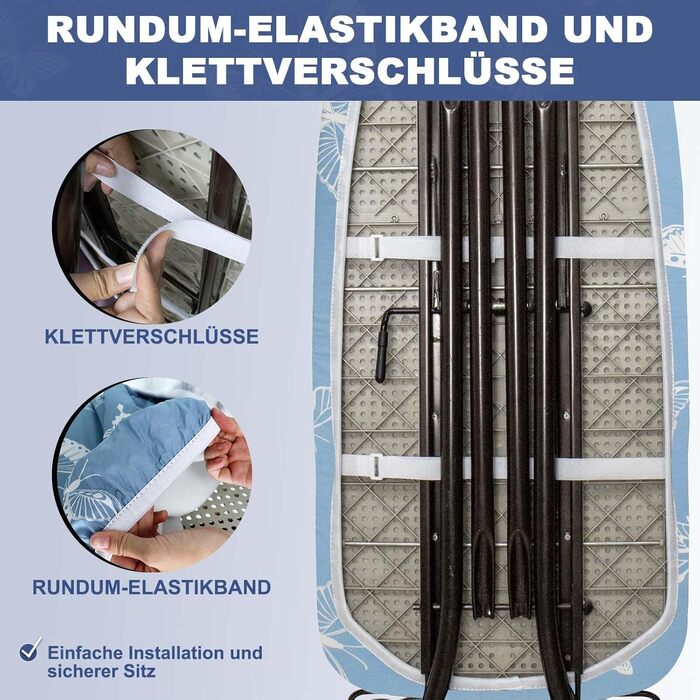 Чохол для прасувальної дошки з товстим шаром, 120x40/125x45 см, еластична стрічка, липучки, сумісний з прасувальними столами, для парогенераторів