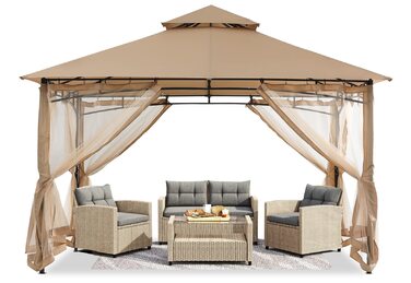 Павільйон садовий ABCCANOPY 2,4x2,4 м з подвійним дахом та москітною сіткою (Бежевий)