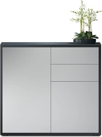 Комод Vladon Ben, 2 двері, 2 шухляди, чорний матовий/світло-сірий, 79x74x36 см, Німеччина