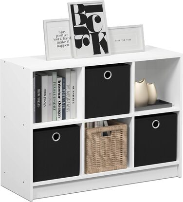 Furinno базова книжкова шафа з 6 полицями та 3 висувними ящиками, дерево, біло-чорна, 30,2x30,2x59,9 см
