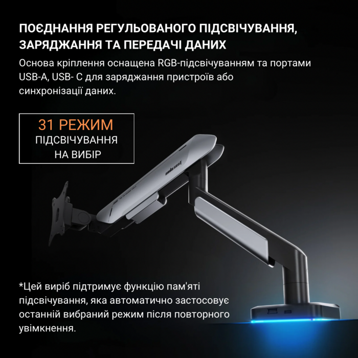 Настільне кріплення для монітора Anda Seat Stealth Pro II RGB 17’’-42’’ Blue