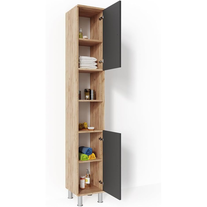Високий шафа для ванної Vicco Fynn, антрацит/золотий дуб, 30x190 см