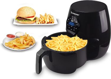Аерофритюрниця BEPER P101FRI050, 5 л, сенсорна панель, 7 програм, без олії, 200°C, таймер 60 хв, автоматичне вимкнення, чорна