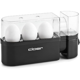 Електрична яйцеварка Cloer 6020 на 3 яйця, знімний лоток, 300 Вт, пластик, чорна