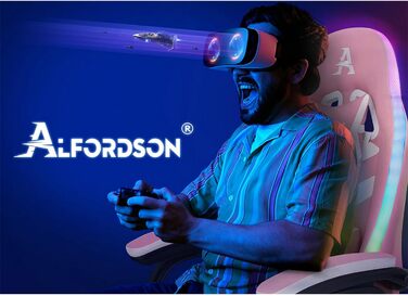 Ігрове крісло ALFORDSON з LED RGB підсвіткою, масажером і підставкою для ніг, ергономічне комп'ютерне крісло рожеве