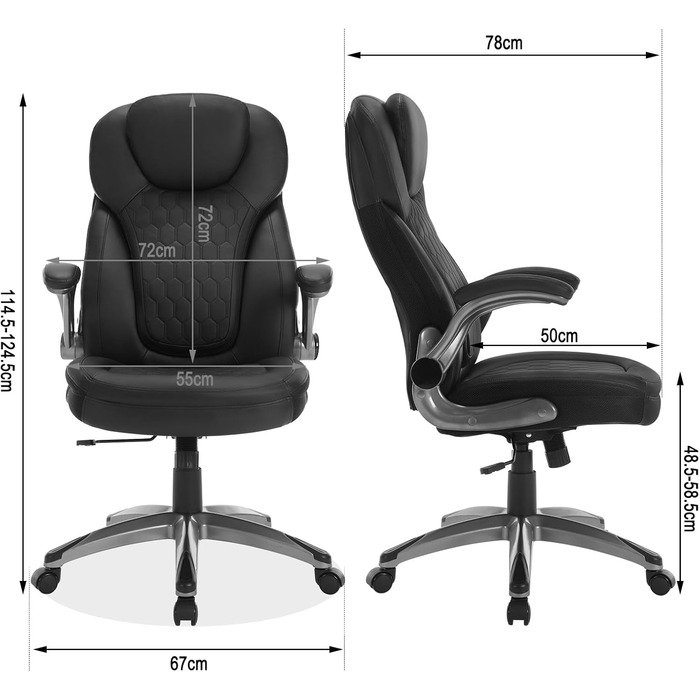 Офісне крісло WOLTU BS149sz, ергономічне, для керівника, з підголівником і підлокітниками, обертове, на колесах, регульована висота, екошкіра, чорне, навантаження до 200 кг