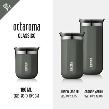 WACACO Octaroma Lungo: вакуумний термос для кави, 180 мл, сірий, з кришкою