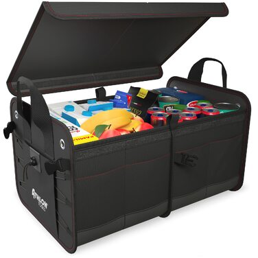 Органайзер у багажник ATHLON TOOLS Premium з кришкою, 60 літрів, чорний з червоним прошиттям