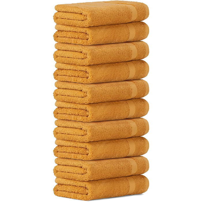 Набір рушників для обличчя Luckytowel 10 шт, 30x30 см, 100% бавовна, 600 г/м², сертифікат Oeko-Tex, золотий колір