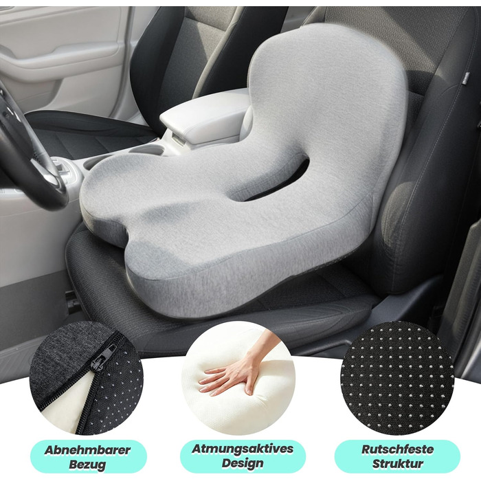 Ортопедична подушка для сидіння з підтримкою спини Urban Deco з піни Memory Foam, чорно-сіра, 1 шт.