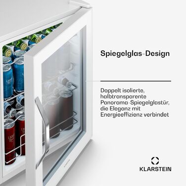 Холодильник для напоїв Klarstein 60л з дзеркальними дверцятами, 0-13°C, 4 полиці, регулювання температури, компресорний, білий