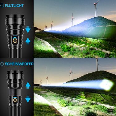 Потужний LED ліхтарик XHP70.2 600000 Люмен, акумуляторний світлодіодний ліхтар з USB-зарядкою, водонепроникний IPX7, з функцією зуму для кемпінгу та надзвичайних ситуацій