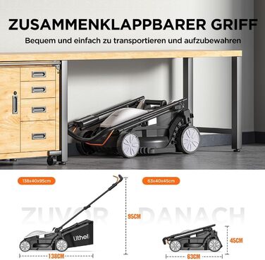 Акумуляторний газонокосарка Litheli 20V, ширина зрізу, до 200 м², кошик 30л, висота зрізу 25-65 мм, з акумулятором 4.0 Ah (33 см, Brushless)