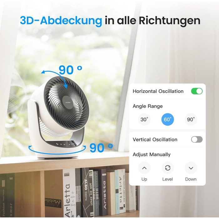 Вентилятор USB SwitchBot настільний з акумулятором, тихий (24 дБ), сумісний з Alexa/Google/Siri (потрібен хаб), 4 режими, таймер 9 год
