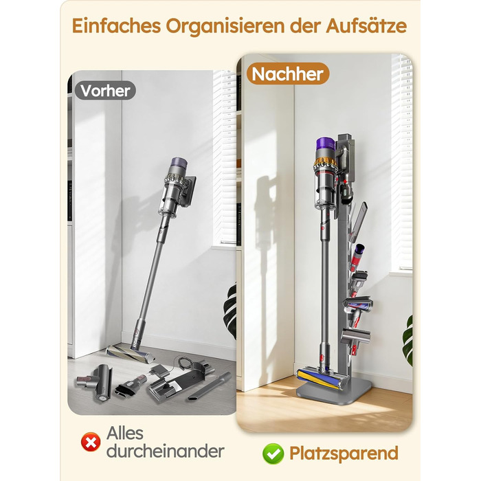 Стійка для пилососа Dyson Gen5 V15 V12 V11 V10 V8 V7 V6 – на підлогу, з 6 гачками, срібляста