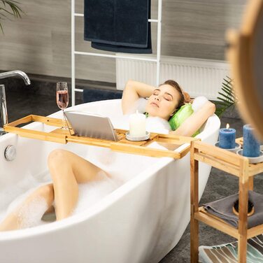 Підставка для ванни Relaxdays з бамбука, з тримачем для книги і келиха, 70x22 см, натуральний колір